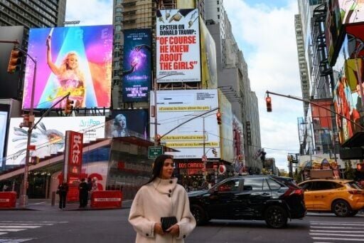 A billboard in New York City highlights Jeffrey Epstein's comment that Donald Trump "knew about the girls"