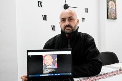 Propaganda victim: Bulgarian Nikolay Gentchev showing one of the posts falsely saying he was killed by a Ukrainian mob