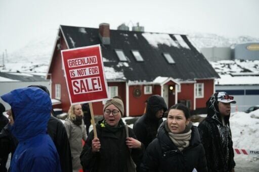Young people with placards reading 'Greenland is not for sale!' demonstrate in Nuuk