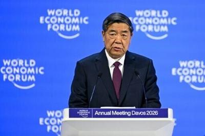China's Vice-Premier He Lifeng at the World Economic Forum meeting in Davos in January. He travels to France on Saturday to meet with his US counterpart Scott Bessent