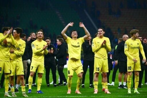 Bodo/Glimt players celebrate after their stunning Champions League win against Inter Milan at San Siro