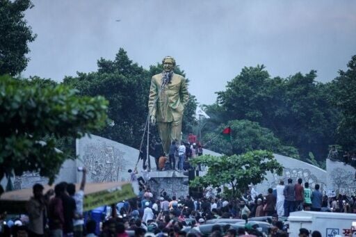 Anti-government protesters vandalised a statue of Sheikh Mujibur Rahman, Bangladesh's founding father and the father of ousted Prime Minister Sheikh Hasina, when she fell from power in August 2024
