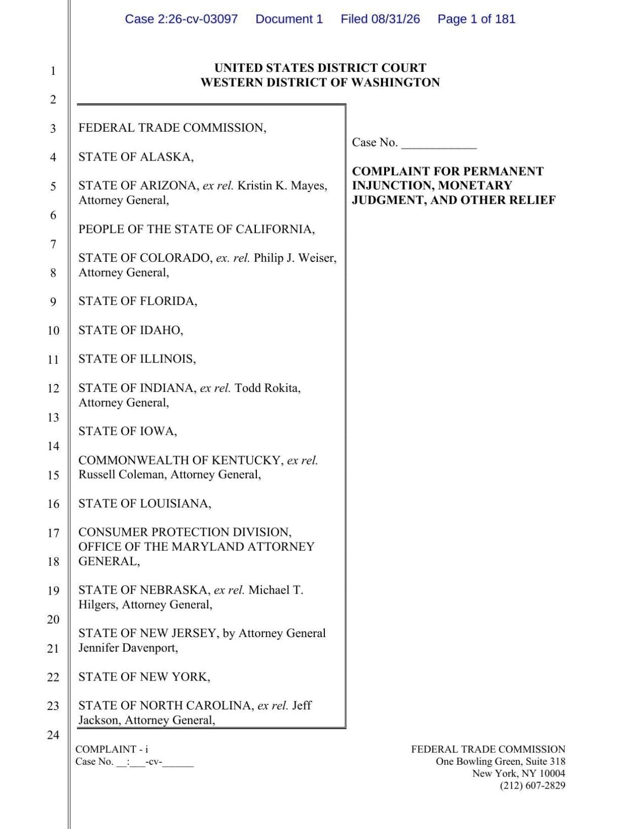 FNF - NC - Lawsuit FTC, NC et al v Amazon