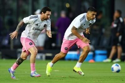 Luis Suarez (R) joined Lionel Messi at Inter Miami in January 2024