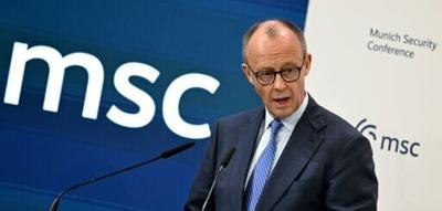 German Chancellor Friedrich Merz warned that freedoms were 'endangered' in an era of great power politics