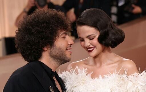 Selena Gomez (R) arrived on the arm of her musician husband Benny Blanco