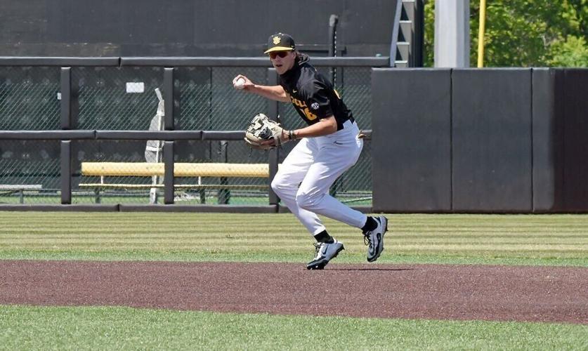 Mizzou junior, Jackson Lovich catches a ball in the infield during Mizzou baseball’s game against Georgia (copy)