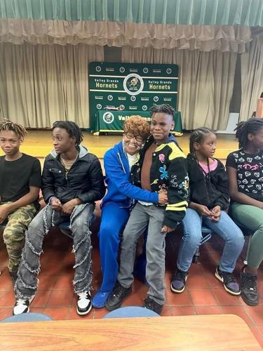 Lynda Lowery with students at Valley Grande Elementary