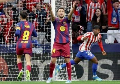 Ademola Lookman (R) struck for Atletico to pull back Barcelona's lead and it proved vital as his team reached the Champions League semi-finals