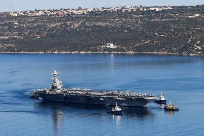 The USS Gerald R. Ford departed Souda Bay on the Greek island of Crete on February 26