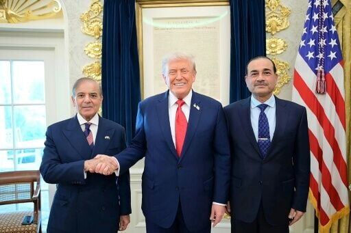 Asim Munir, right, with Sharif and US President Donald Trump at the White House in September