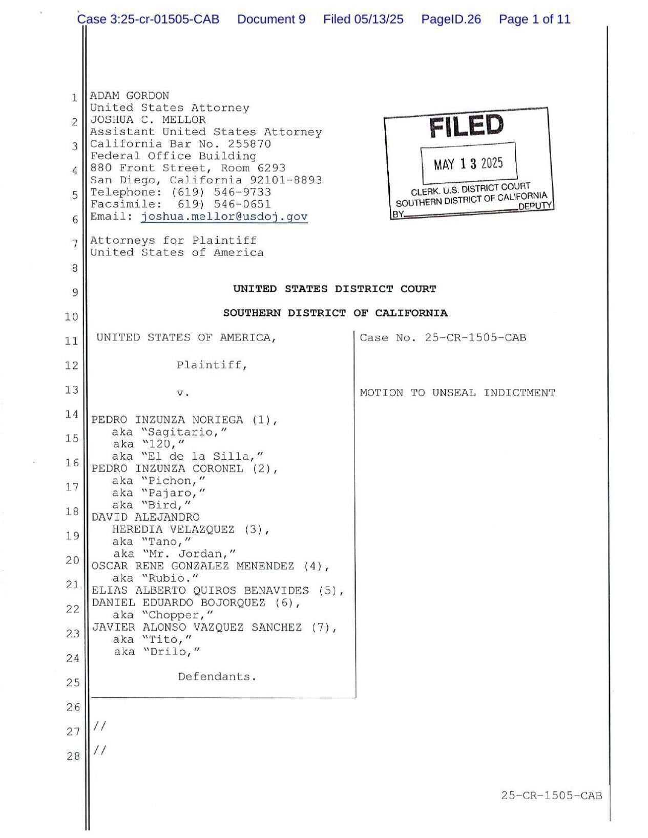 Motion to Unseal 5-13-25