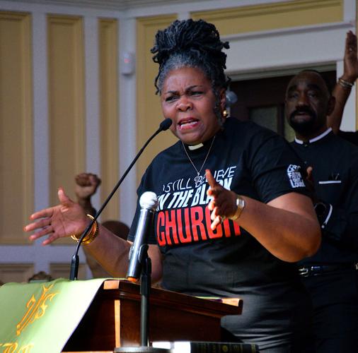 Traci Blackmon at mass meeting