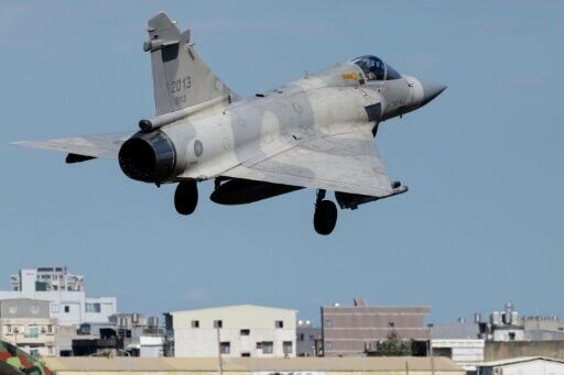 A Taiwanese air force Mirage 2000 fighter jet takes off from Hsinchu Air Base