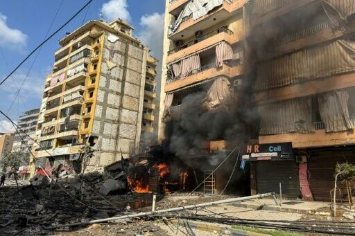 Flames and smoke rise from the site of an Israeli airstrike that targeted the Haret Hreik neighbourhood in Beirut