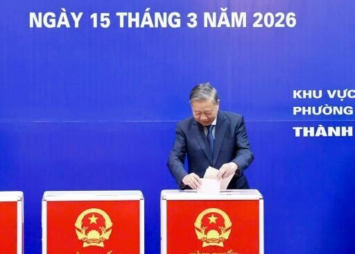Vietnam's Communist Party Secretary General To Lam casts his ballot at a voting station in Hanoi
