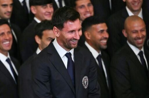 Lionel Messi and his Inter Miami teammates listen to US President Donald Trump as he honors their 2025 MLS Cup championship