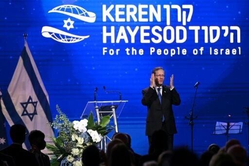 Israel’s President Isaac Herzog reacts during a Jewish community event in Melbourne on February 12, 2026