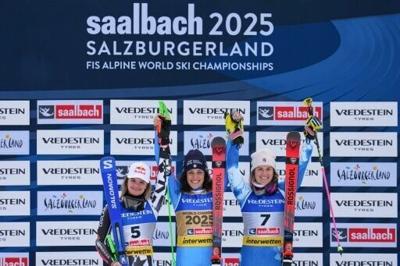 Brignone scorches to world giant slalom gold in Shiffrin absence