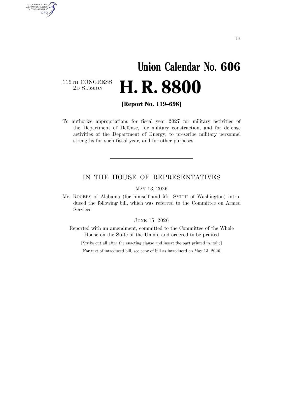 FNF - NC - National Defense Authorization Act House Resolution 8800