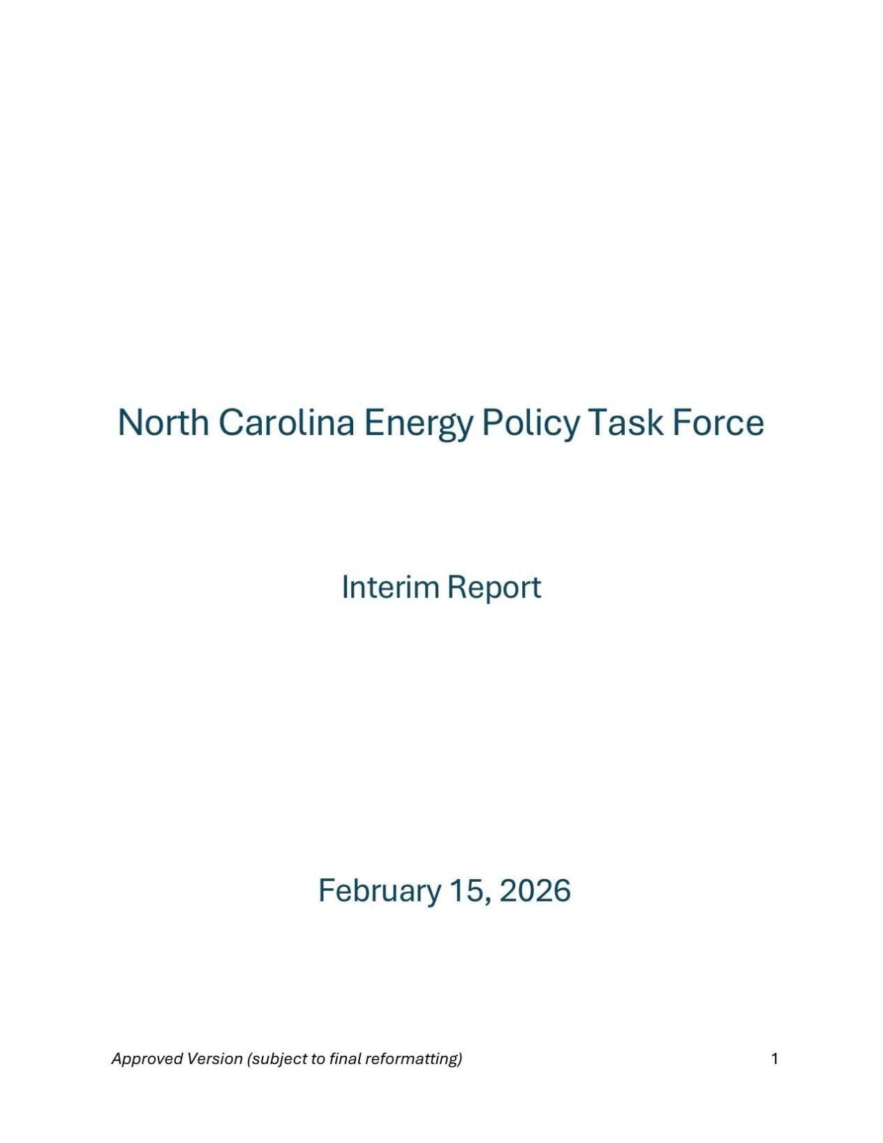 FNF - NC - North Carolina Energy Policy Task Force Interim Report February 2026