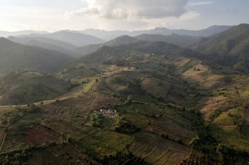 The mountains surrounding Muang Na village, with Myanmar in the distance, in Chiang Mai province