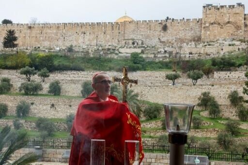 The Patriarch held Mass on the Mount of Olives after being blocked from the Church of the Holy Sepulchre