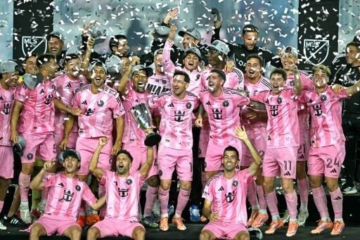 Inter Miami celebrate after booking their place in the MLS Cup final with a 5-1 rout of New York City FC