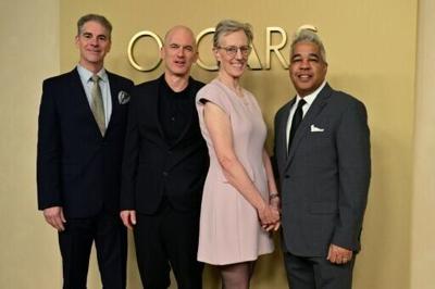 The sound team from 'F1: The Movie' -- (L-R) Al Nelson, Gareth John, Gwendolyn Yates Whittle and Juan Peralta -- are nominated for an Oscar