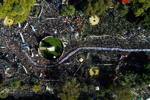 An aerial view of Mayo Square in Buenos Aires on the 50th anniversary of Argentina's former military dictatorship