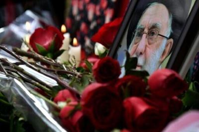 A memorial for late Iran's supreme leader Ayatollah Ali Khamenei outside the Iranian Embassy in Bishkek, Kyrgyzstan