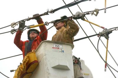Crew working on power line