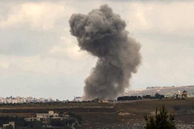 Smoke rises from Israeli bombardment near the village of Kfar Tibnit in southern Lebanon on June 14, 2026.