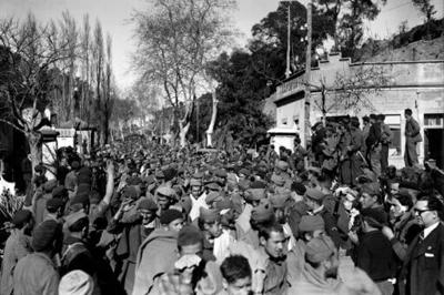 Spanish refugees cross into France at Le Perthus in February 1939, during the Republican defeat in the civil war