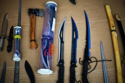 A small selection of knives seized by the Metropolitan Police on the streets of London in 2024