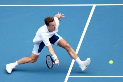 Czech Jiri Lehecka comes to the net in his Miami Open final loss to world number two Jannik Sinner