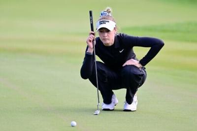 American Nelly Korda fired an eight-under par 64 in cold rain and windy conditions to seize the lead after the third round of the season-opening LPGA Tournament of Champions