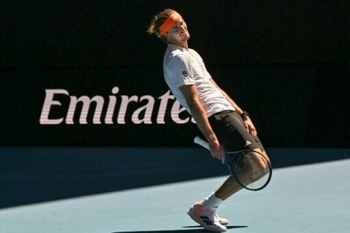 Germany's Alexander Zverev reacts on a point against Gabriel Diallo