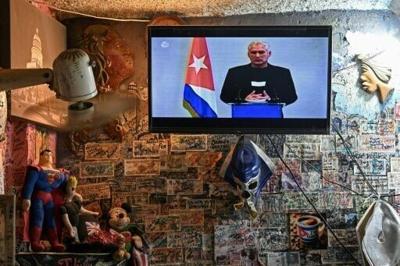 Cuban President Miguel Diaz-Canel addresses the nation on state TV