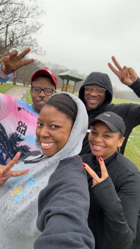 Katrice Salone, Nikki Washington and Willie Harris III joining Rudolph for a walk in Bloch Park..jpg