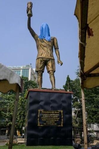 The statue of Lionel Messi in Kolkata