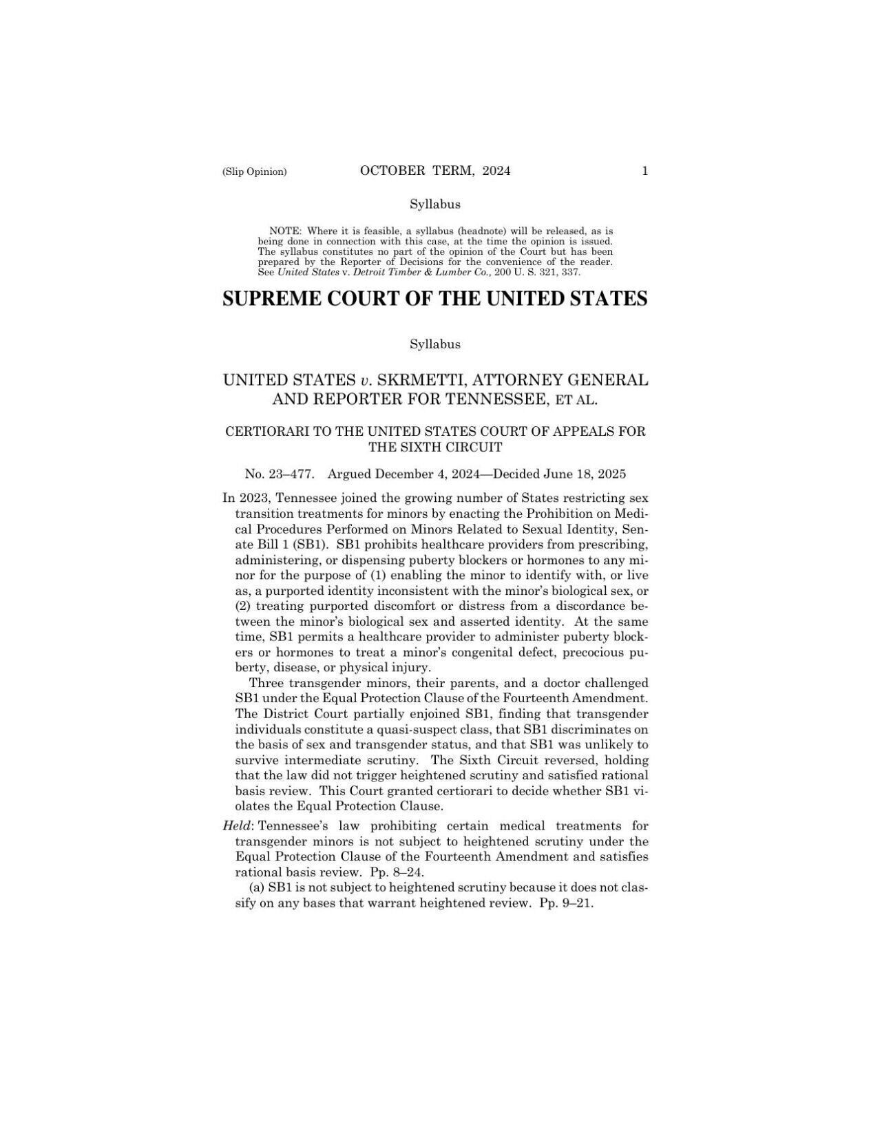 Supreme Court upholds Tennessee ban on transgender care for minors