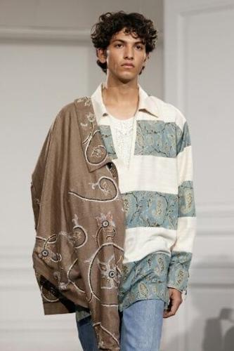 A model with an embroided jacket by Kartik Research