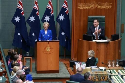 European Commission President Ursula von der Leyen addresses members and senators during a joint sitting of the House of Representatives at Parliament House in Canberra on March 24, 2026
