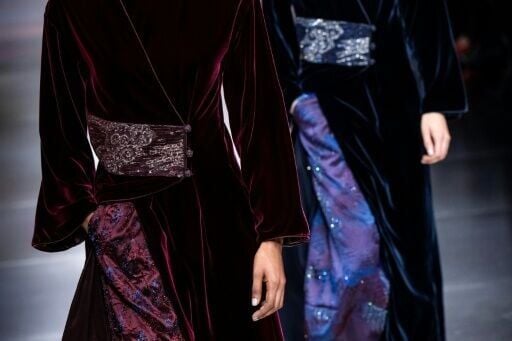 Gowns or loungewear-inspired suits in velvet drew influences from both Venetian and Japanese culture.
