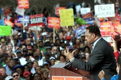 Civil rights leader Rev. Jesse Jackson addresses the "Fairness in Democracy" rally, 06 December 2000, at the State Capitol in Tallahassee, Florida.