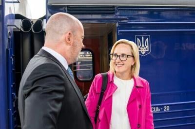 Julie Davis takes her duties as the top US diplomat in Kyiv, arriving by train on May 5, 2025