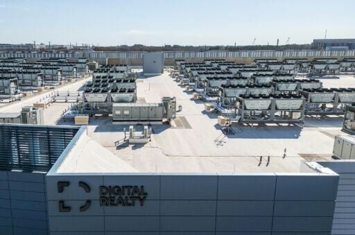 Cooling vent fans are seen on the roof of a Digital Realty data center in Ashburn, Virginia.