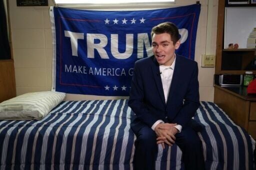 Nick Fuentes, pictured during an interview with AFP in 2016, was not subjected to tough questioning over his views by Tucker Carlson