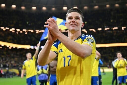 Viktor Gyokeres celebrates after his late goal against Poland secured Sweden's place at the World Cup